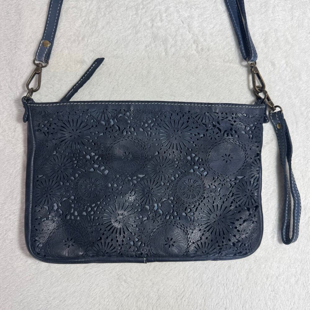 Navy Floral Laser-Cut Crossbody Clutch